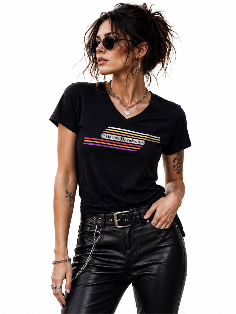 Harley-Davidson Retro Stripe V-Neck Short Sleeve Tee Size Small
